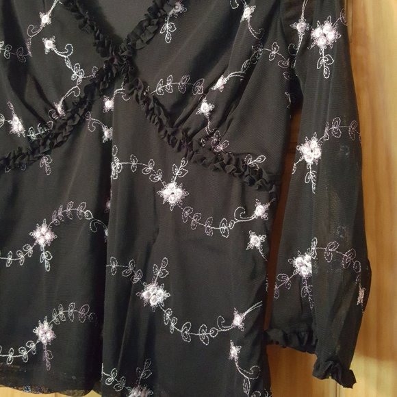 Blouse Black Floral Women's Size Medium - Picture 14 of 15